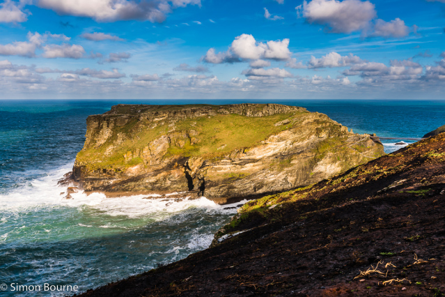 Simon Bourne, photography, photographer, Tintagel, Cornwall, portfolio, image, winter, island, castle ruins, early morning, Tintagel Island, cove, sea, surf, cliffs