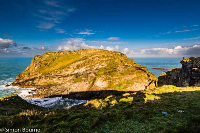 Simon Bourne, photography, photographer, Tintagel, Cornwall, portfolio, image, winter, island, castle ruins, early morning, Tintagel Island, cove, sea, surf, cliffs, footbridge