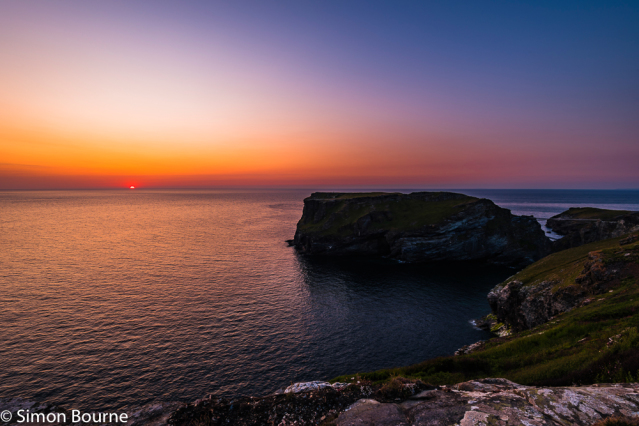 Simon Bourne, photography, photographer, Tintagel, Cornwall, portfolio, image, summer, evening, dusk, sunset, Glebe Cliff, sea, red skies, orange sky, cliffs, Tintagel Island
